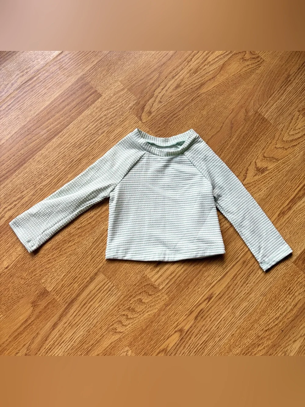 Cat & Jack Girls Long-Sleeve Mint Stripe Rash Guard Swimsuit & Hat Summer Sz 12M
